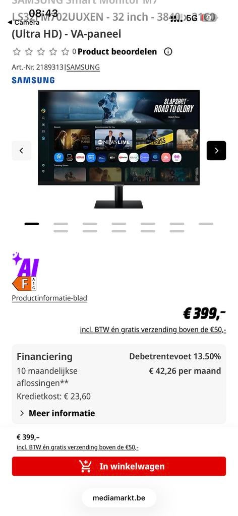 Téléviseur intelligent 4K SAMSUNG M7 - 32 pouces (Ultra HD), Comme neuf, Enlèvement, Samsung, 4k (UHD)