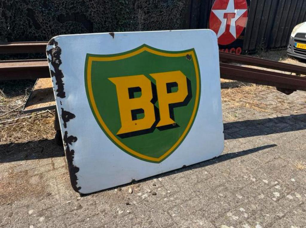 Grand panneau publicitaire en émail BP, Enlèvement, Utilisé, Panneau publicitaire
