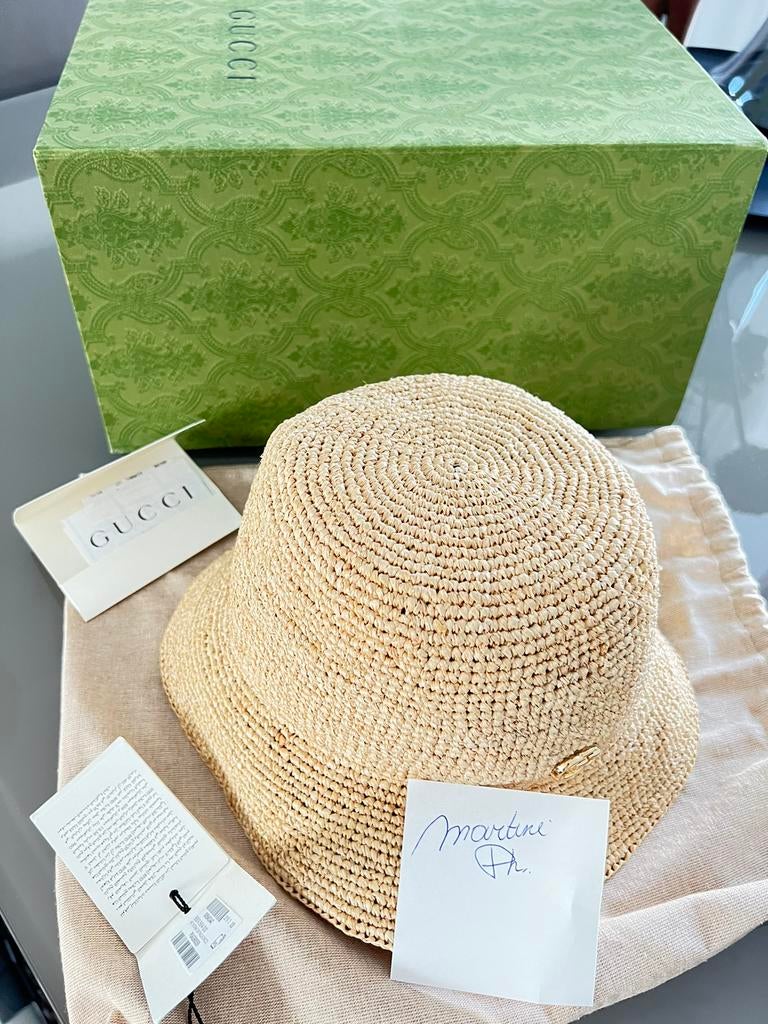 Raffia Bucket hat Gucci, Ophalen of Verzenden, Zo goed als nieuw, Hoed