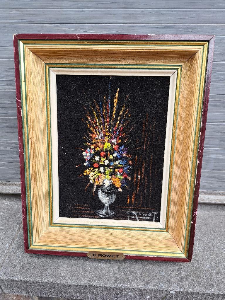 huile sur velour fleurs signe henri rowet, Enlèvement ou Envoi