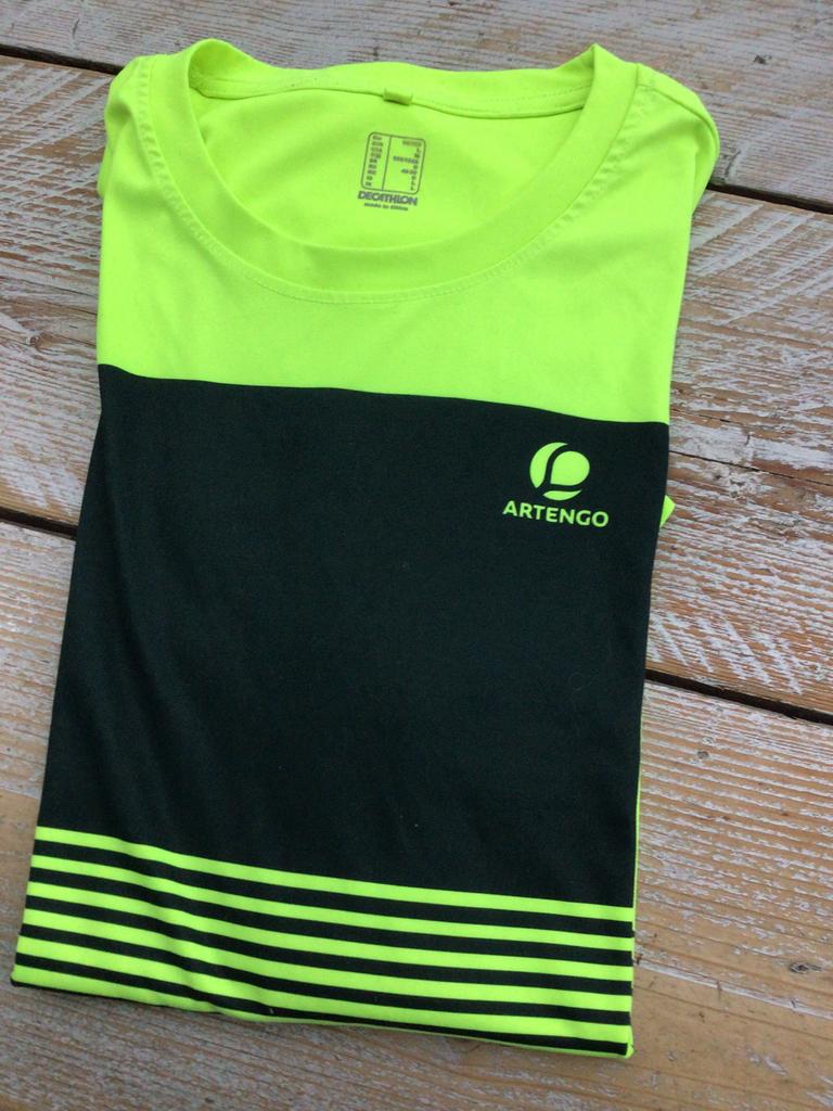 Artengo fluo geel met zwart t-shirt, Kleding | Dames, Geel, Maat 42/44 (L), Ophalen of Verzenden, Zo goed als nieuw