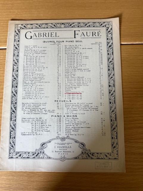 Gabriel Fauré — Theme and Variations, Op. 73, Musique & Instruments, Enlèvement ou Envoi, Artiste ou Compositeur, Classique, Utilisé