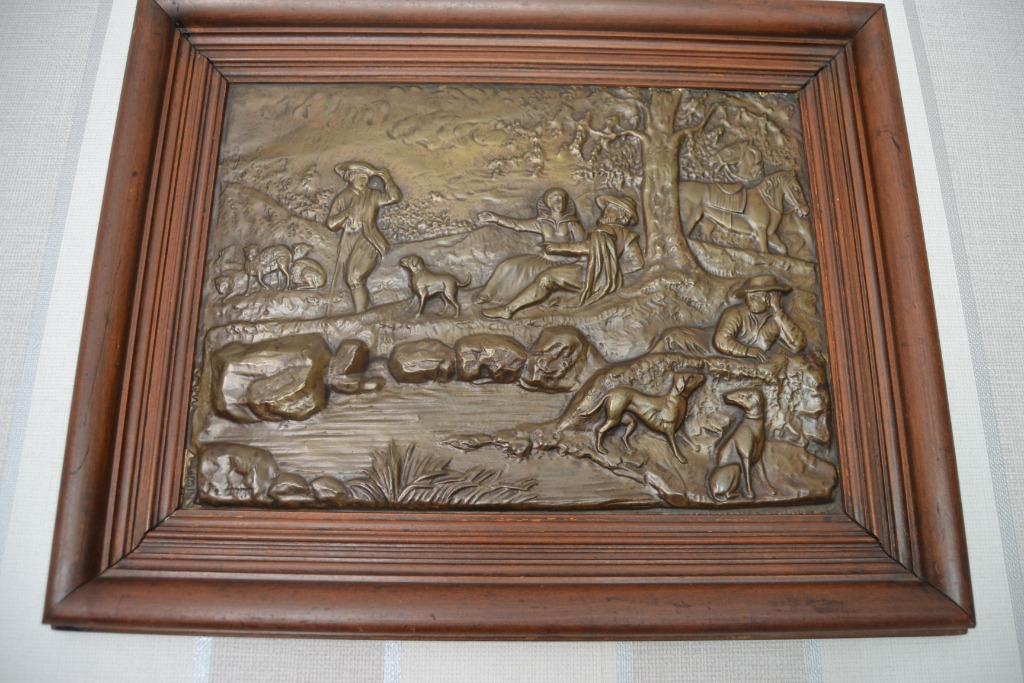 Gipsgegoten schilderijen in bronskleur, 2 stuks., Enlèvement