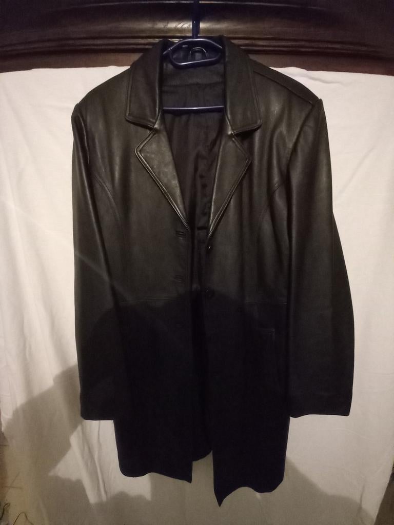 Zwarte winter kwaliteits lederen jas m 44, Enlèvement ou Envoi, Comme neuf, Taille 42/44 (L), Noir