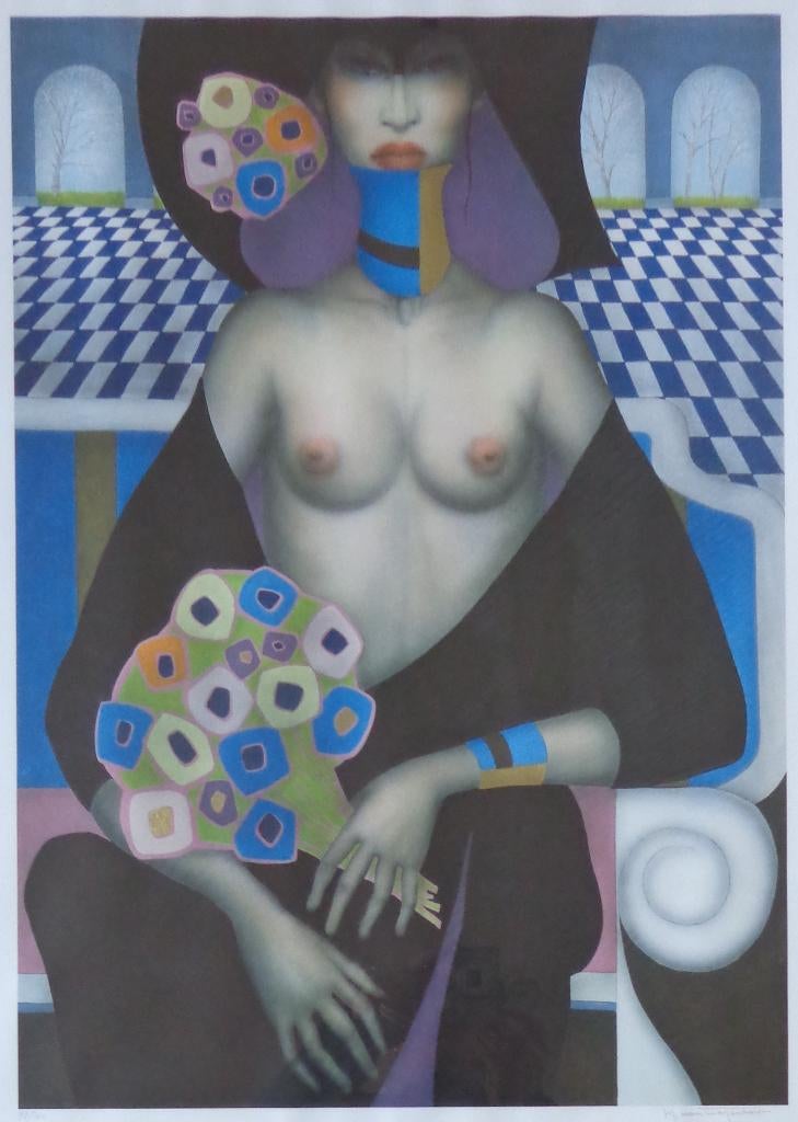 JEF VAN TUERENHOUT / NAAKTE KONINGIN / KLEURZEEFDRUK 81x60cm, Enlèvement
