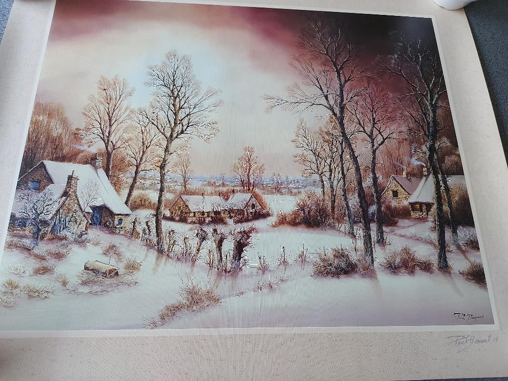 Reproductie  winterlandschap Paul Boonaert gesigneerd, Antiek en Kunst, Kunst | Schilderijen | Klassiek, Ophalen of Verzenden