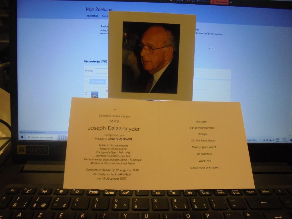 dp Joseph Deleersnyder, Verzamelen, Ophalen of Verzenden, Bidprentje