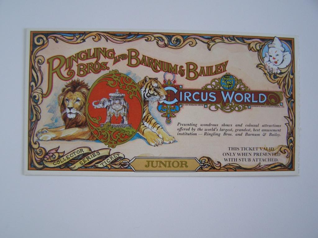 Ringling Bros. & Barnum & Bailey inkomticket 'Junior' 1973, Enlèvement ou Envoi, Comme neuf