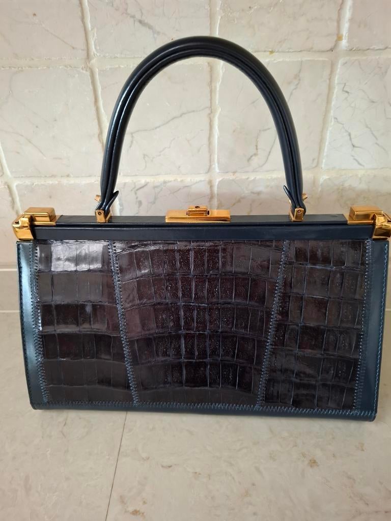 Blauwe crocco-lederen handtas in perfecte staat, Handtassen en Accessoires, Tassen | Damestassen, Ophalen, Zo goed als nieuw, Handtas