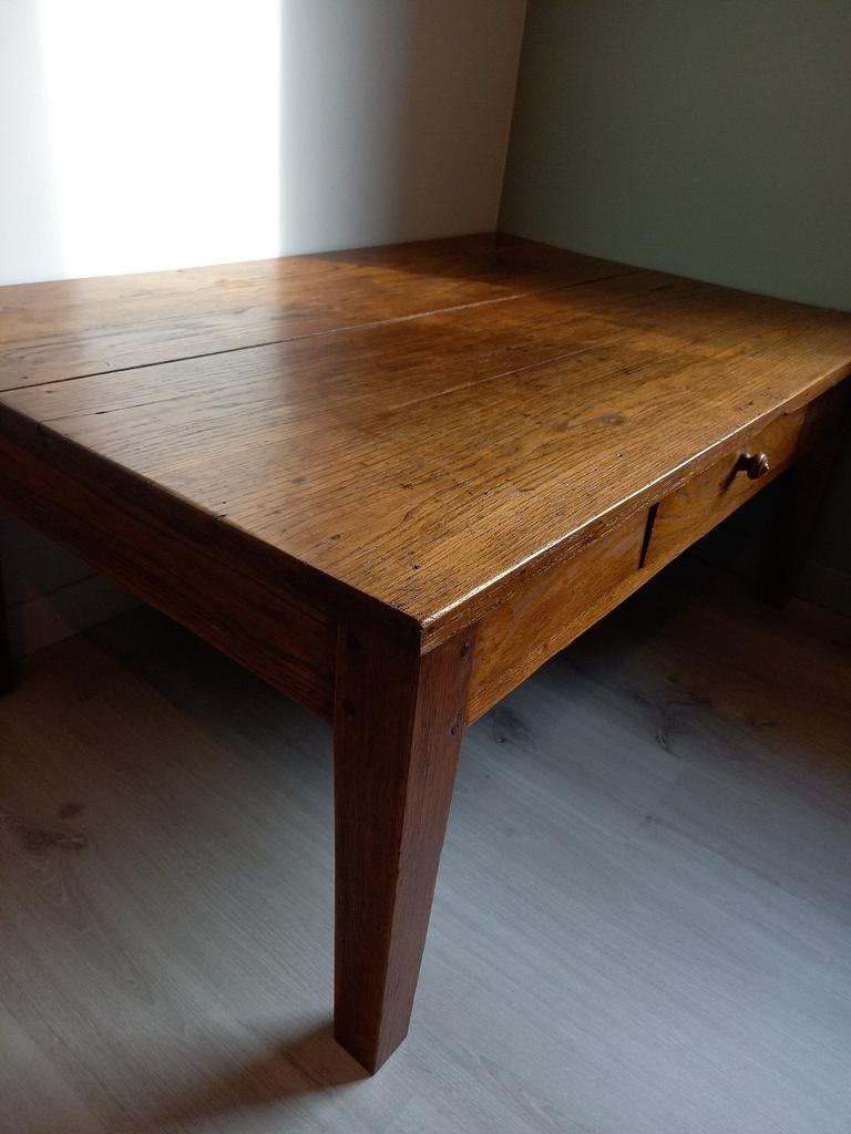 Salontafel in eik, Gebruikt, Eikenhout, Rechthoekig, Antiek