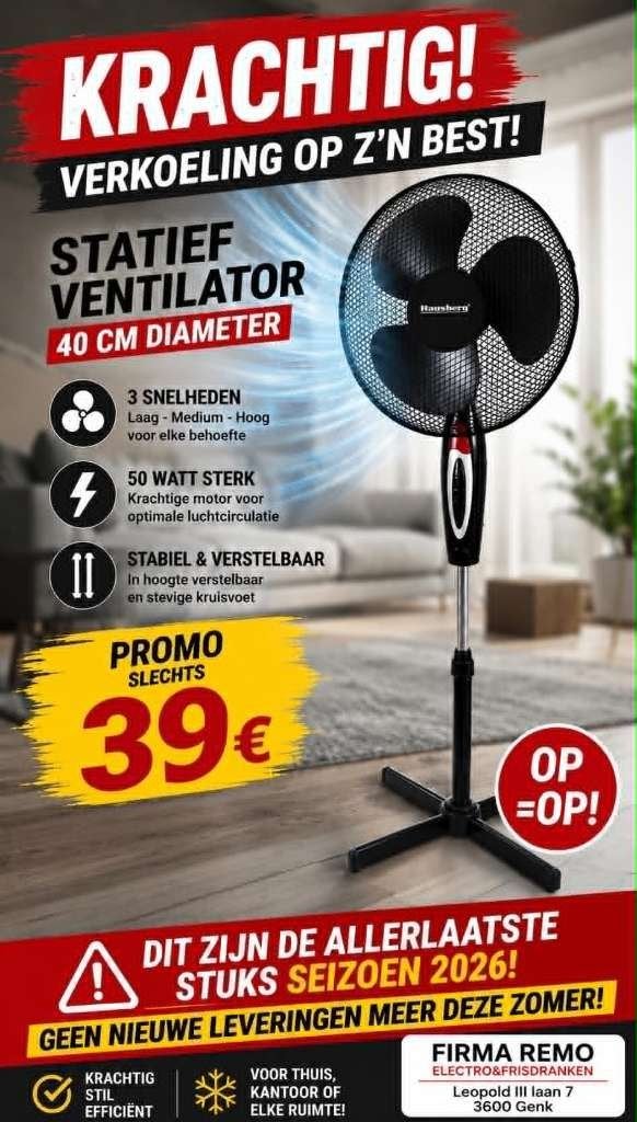 Ventilators op voet 40 cm diameter, Electroménager, Ventilateurs, Enlèvement, Neuf, Ventilateur de trépied
