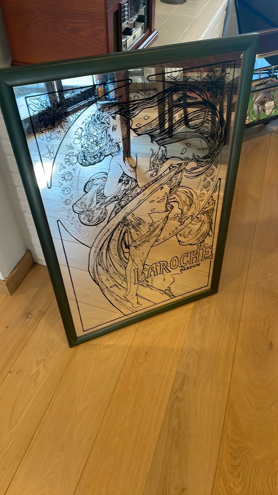 Grote vintage Art Nouveau reclamespiegel “ Laroche Parfum", Huis en Inrichting, Ophalen, Zo goed als nieuw, Minder dan 100 cm