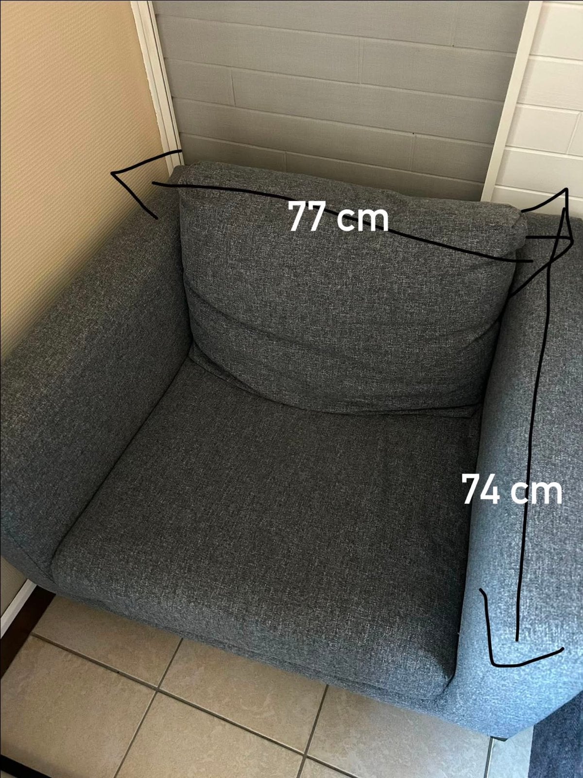 Grijze eenzit van ikea, Ophalen, Eenpersoons, Minder dan 75 cm, Zo goed als nieuw