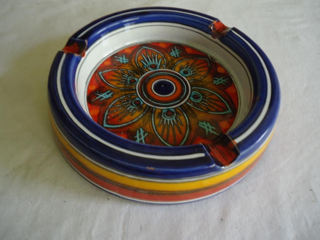 Vintage Zonnebloem asbak jaren 60 keramiek retro art deco, Ophalen of Verzenden