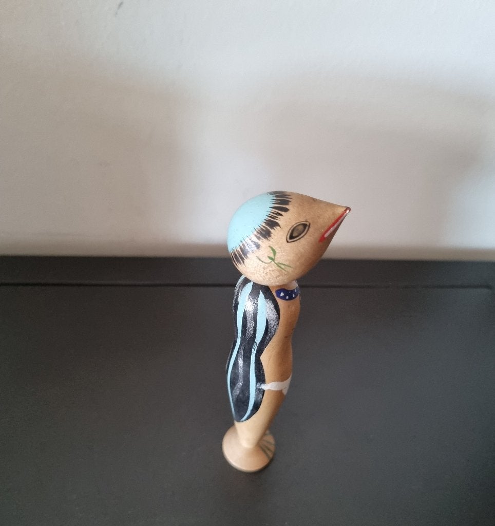 Jolie Kappa Kokeshi, Antiquités & Art, Art | Art non-occidental, 13 cm, Fait main, Japon, Bois