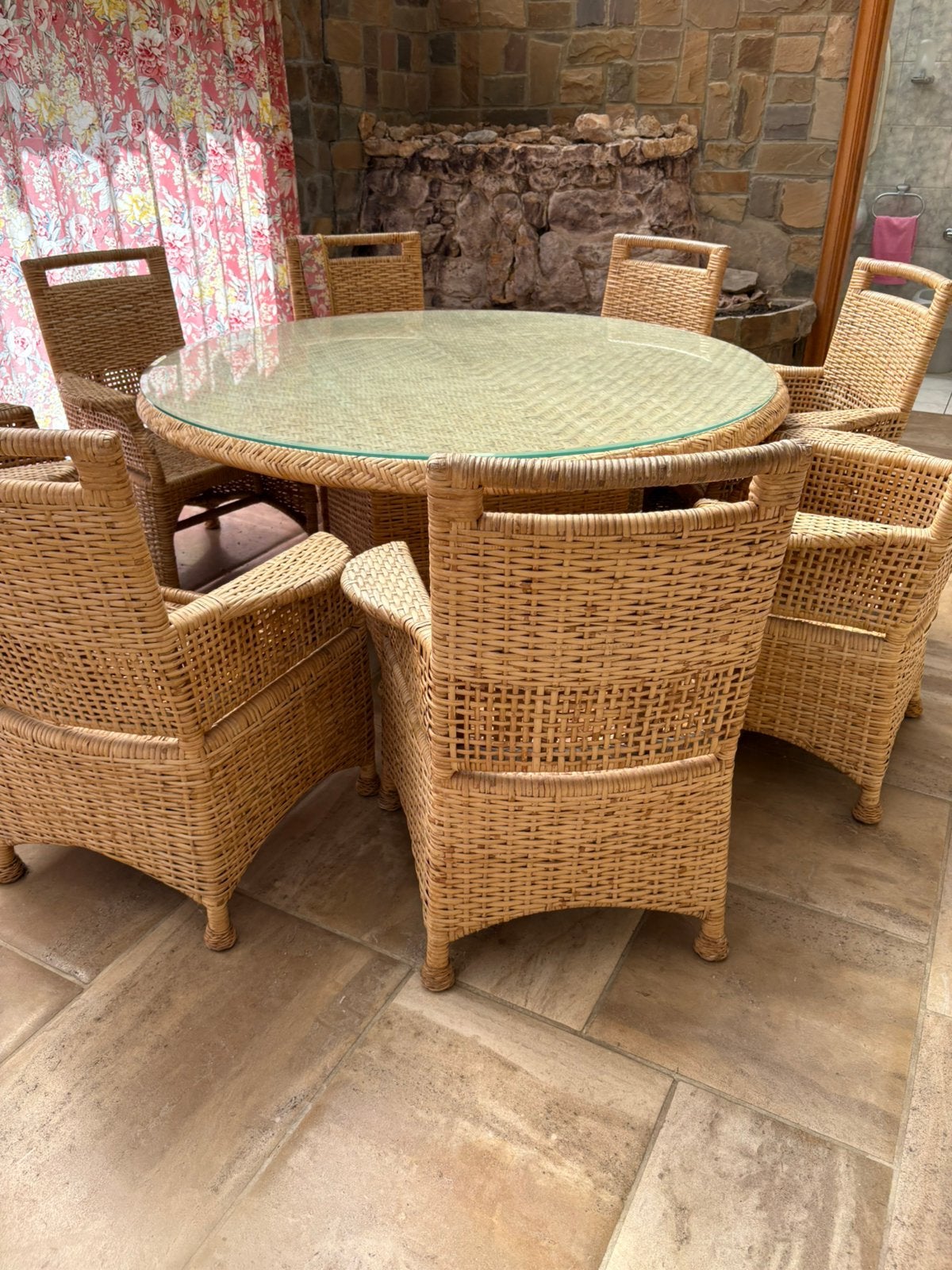 Ensembre table et 8 fauteuils en rotin, Enlèvement ou Envoi, Comme neuf, Rotin