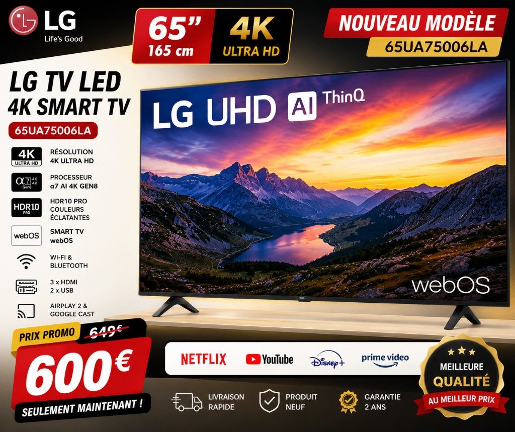 LG TV LED 4K 164CM, TV, Hi-fi & Vidéo, Neuf, LED, LG, 50 Hz