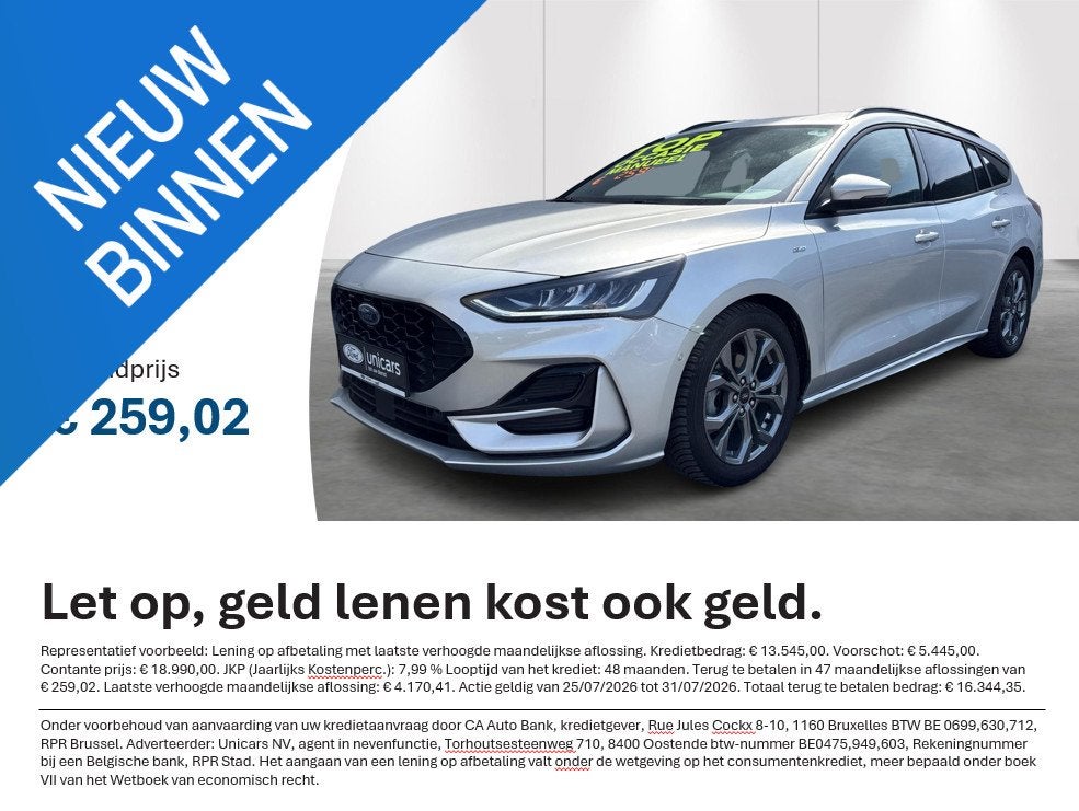 Ford Focus St-Line 1.0 Ecoboost mhev 125pk m6 TREKHAAK AFNEE, Auto's, Ford, Stof, Gebruikt, 5 deurs, 1000 cc