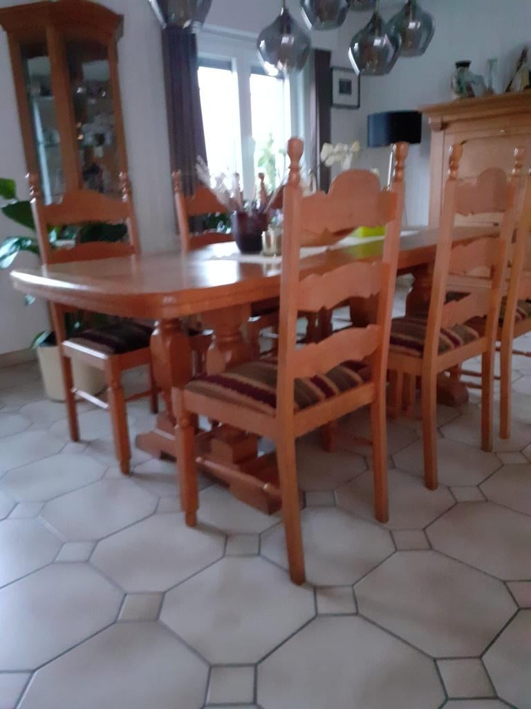 Livingtafel eik en stoelen, Ophalen, Gebruikt, Bruin, Echte eik
