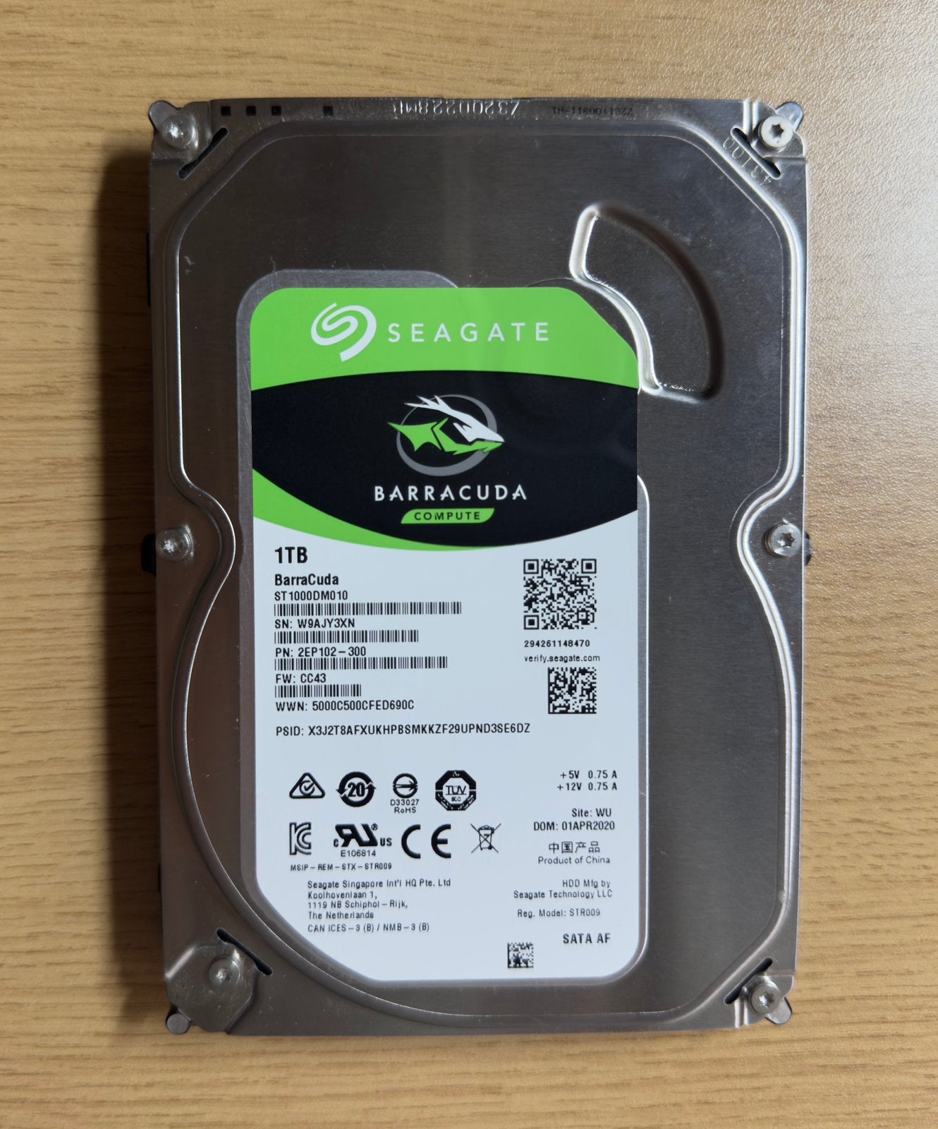 Seagate BarraCuda Compute 1TB 3.5” SATA Desktop/Server HDD, Computers en Software, Harde schijven, Ophalen, Intern, Zo goed als nieuw