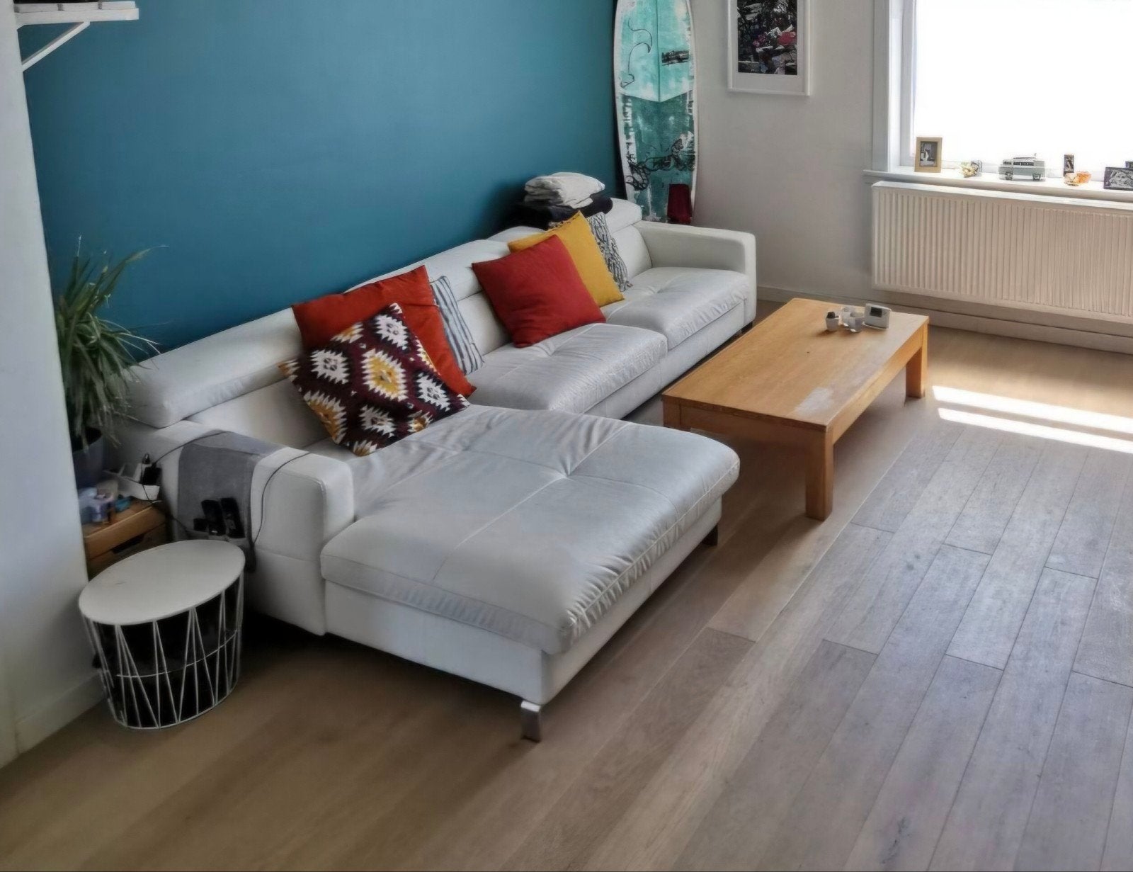 Hoeksalon leder wit rechtse hoek, Huis en Inrichting, Ophalen, Hoekbank, Leer, Zo goed als nieuw