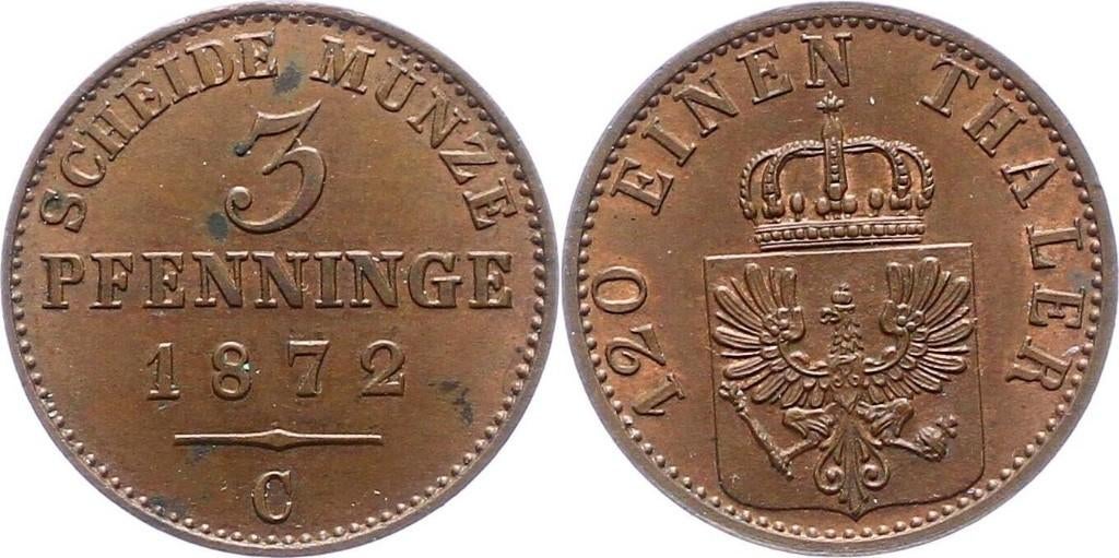 3 Pfennigs - Willem I 1872 C- Koninkrijk Pruisen, Ophalen, Duitsland, Losse munt