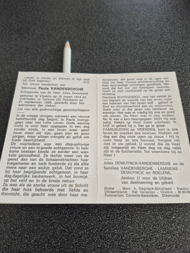 Bidprentjes Vladslo, Ophalen of Verzenden