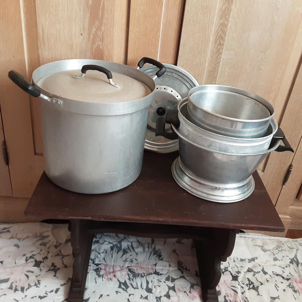 Set vintage aluminium keukenpotten, Prijs voor alles, Huis en Inrichting, Keuken | Potten en Pannen, Ophalen of Verzenden, Gebruikt