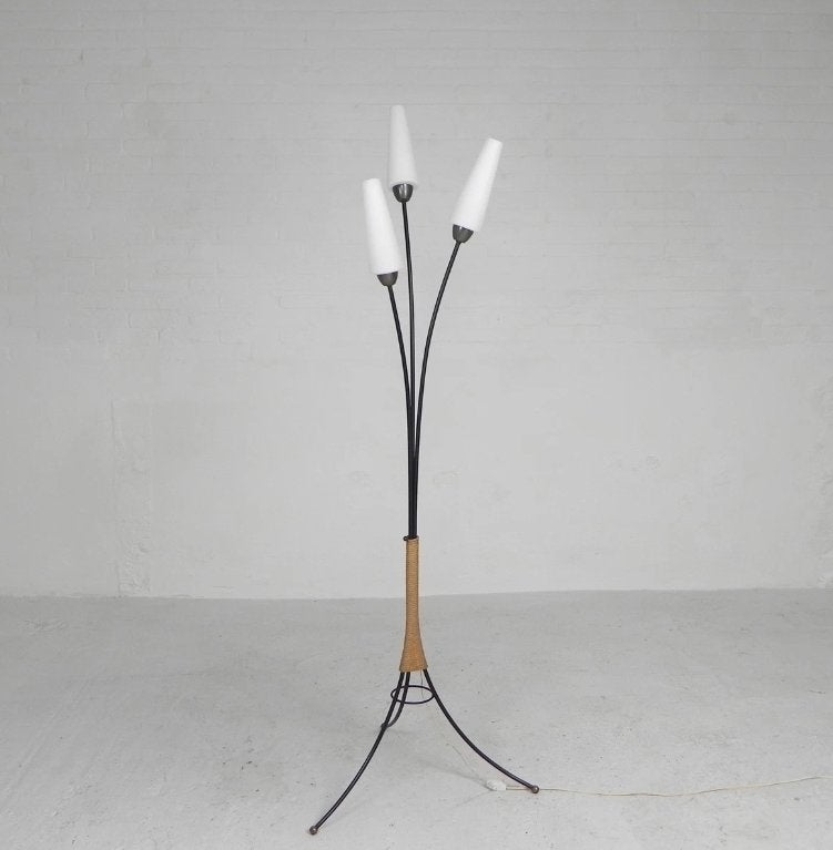 Staande sprietlamp met 3 glazen kelken, Antiek en Kunst, Ophalen