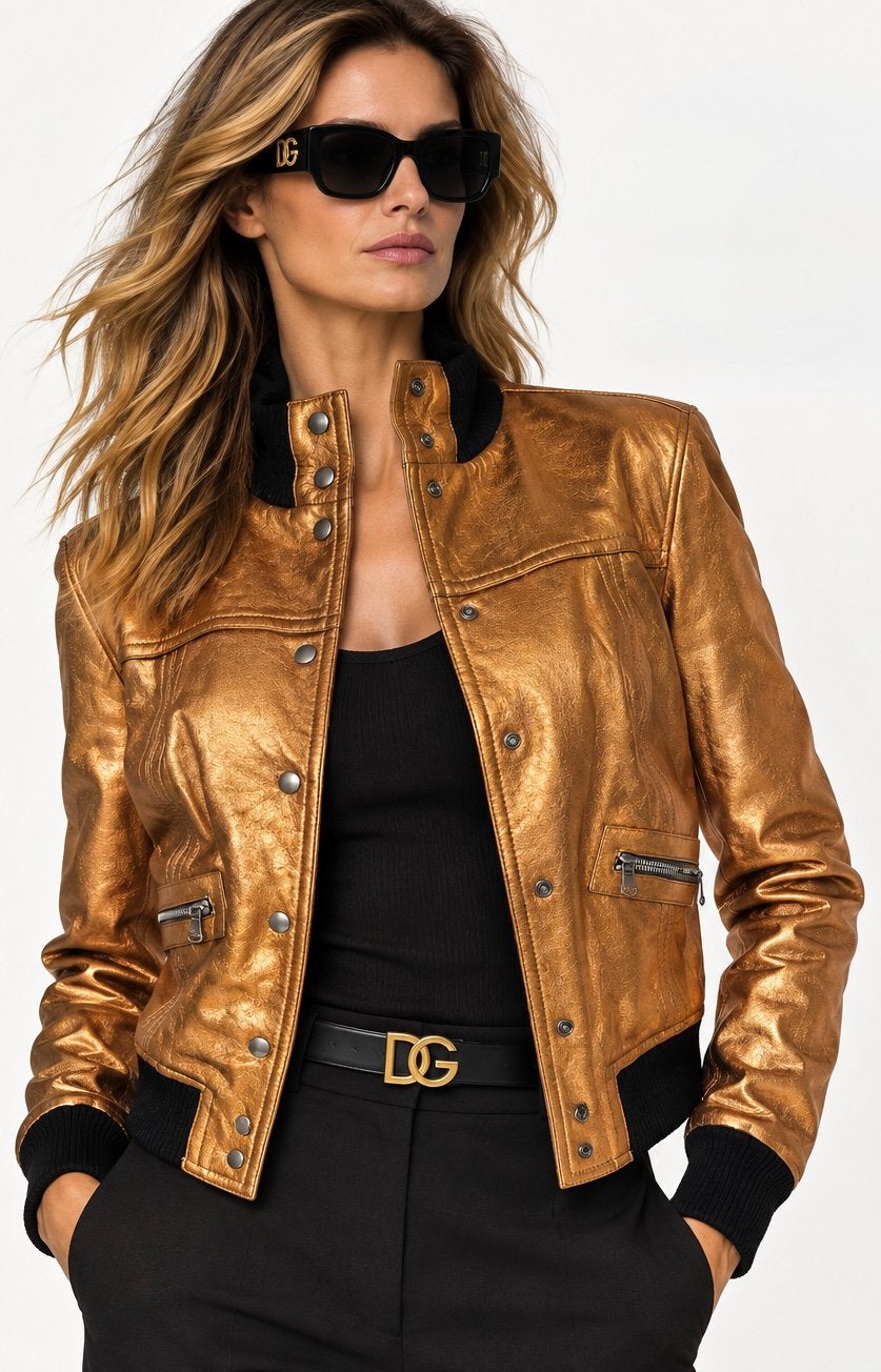 DOLCE & GABBANA METALLIC LEREN JAS, NEW €850,-💖💖💖, Ophalen of Verzenden, Zo goed als nieuw, Maat 38/40 (M), Goud