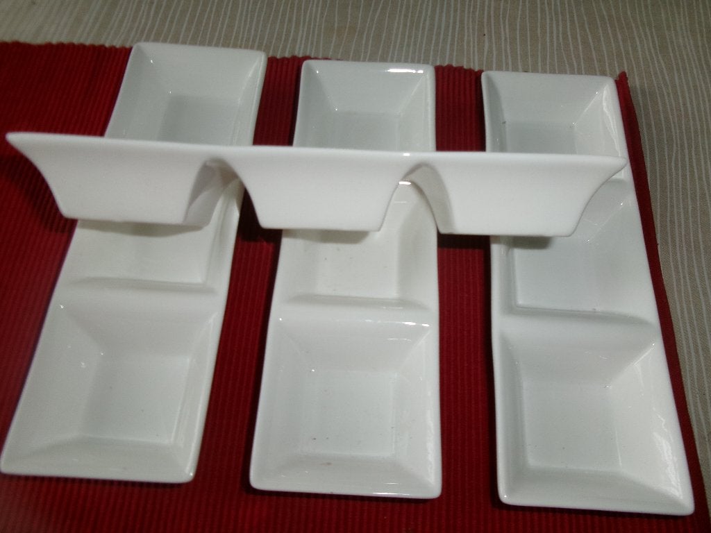 3-delig porselein schotels ( 4 stuks ) voor dip of hapje, Ophalen