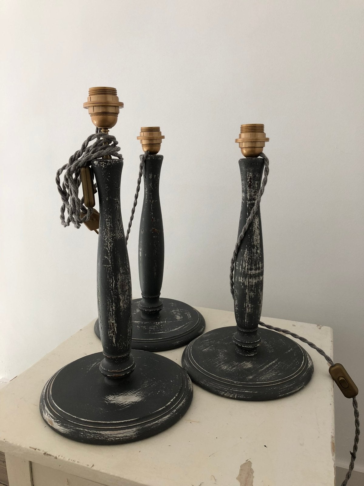 ANTIEKE HOUTEN LAMPENVOETEN LAMP MOOIE VORM, Ophalen of Verzenden