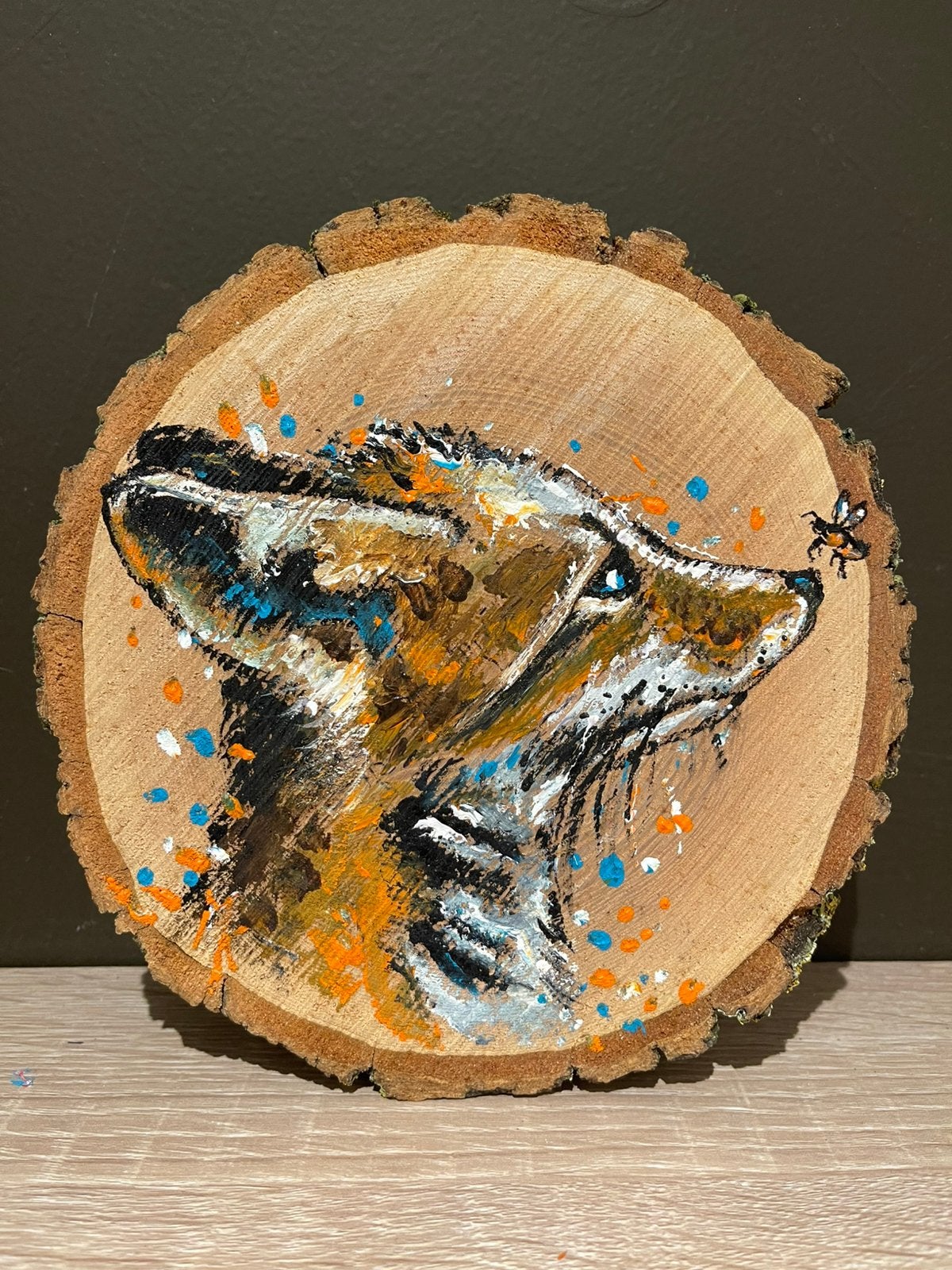 Schilderij lief vosje met vliegje Mk Art, Acrylverf, Hout, Gelimiteerde oplage, Ophalen of Verzenden