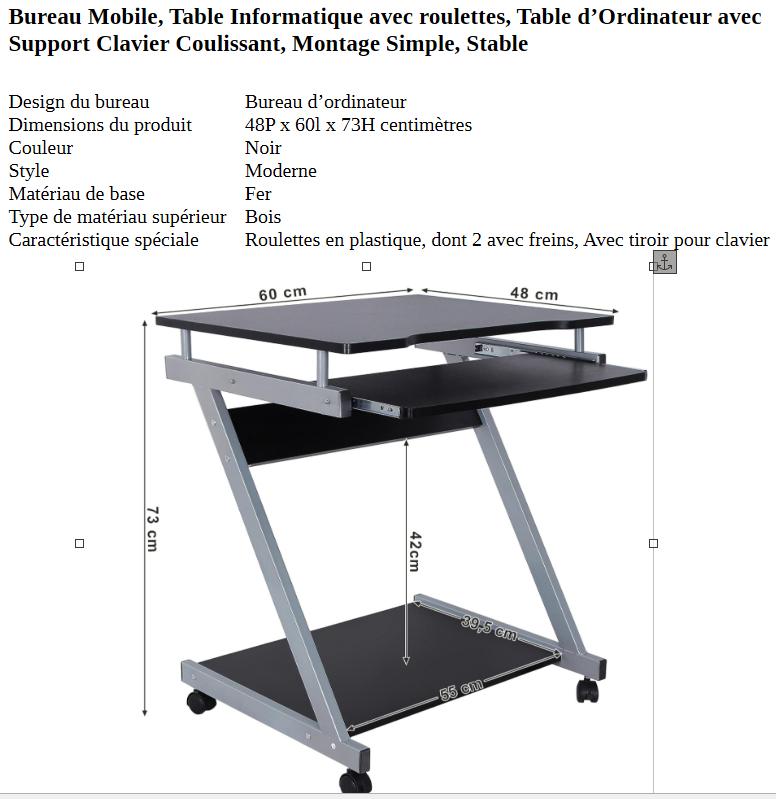 Table Ordinateur avec support coulissant pour clavier, Enlèvement, Comme neuf