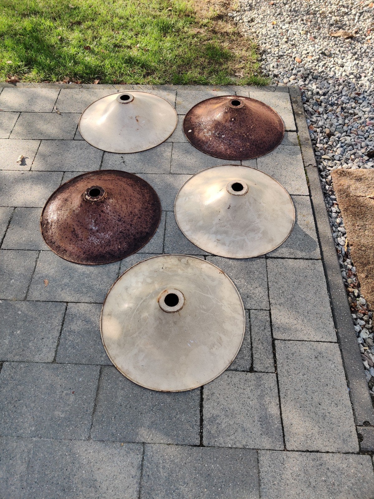 5 vintage stal lampenkappen 47cm dia, Ophalen of Verzenden, Metaal