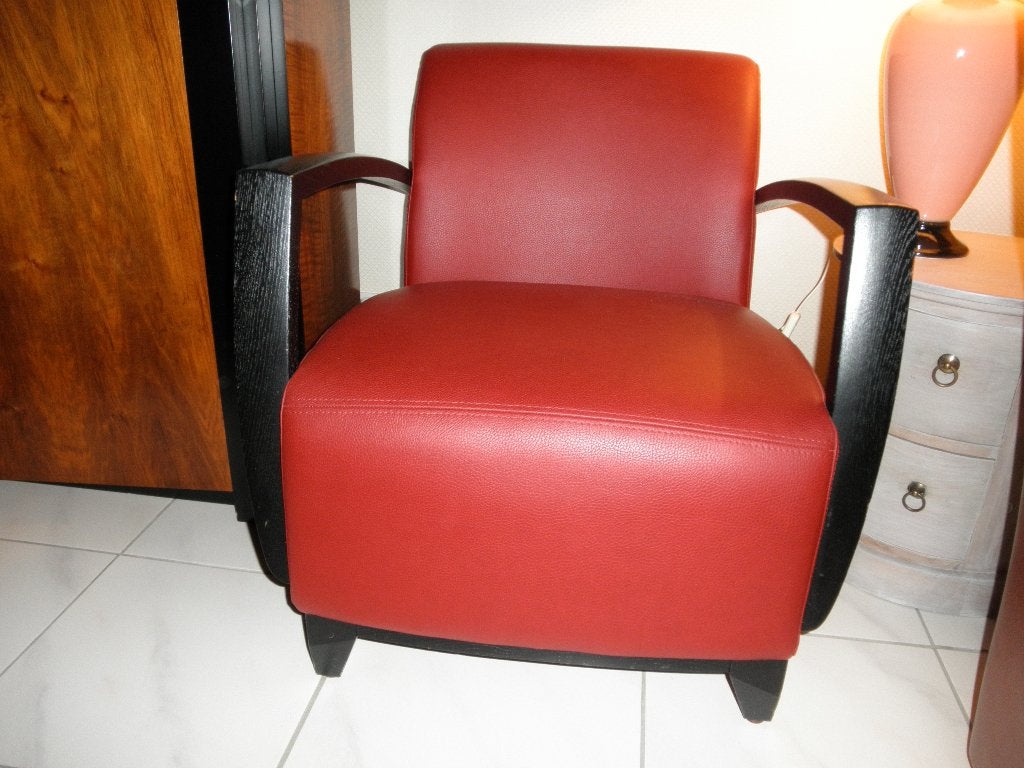 loungezeteltje rood leder, Ophalen, Leer, Zo goed als nieuw, Lounge art