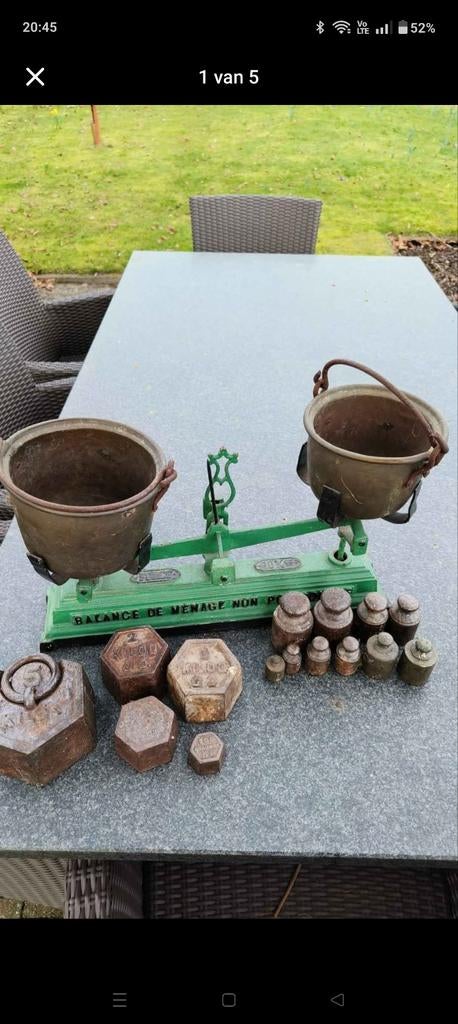 Oude weegschaal met gewichten, Antiek en Kunst, Antiek | Gereedschap en Instrumenten, Ophalen