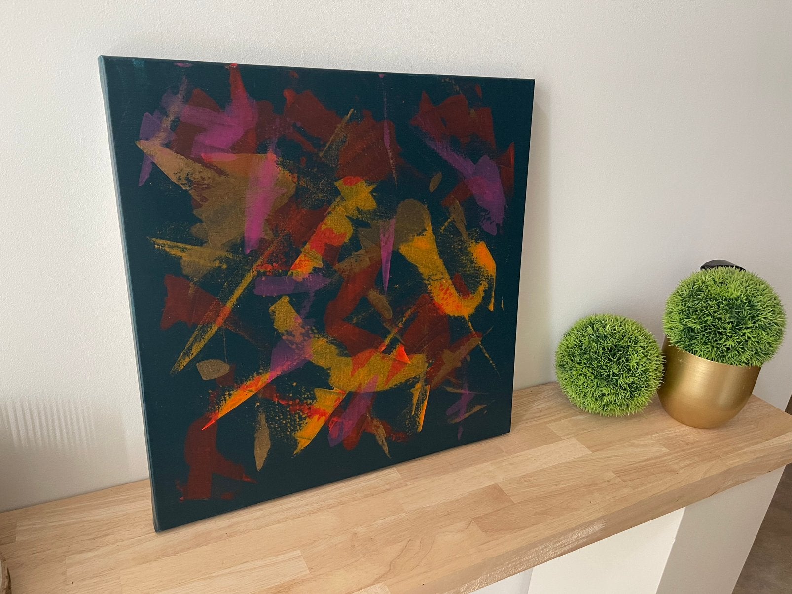 Peinture abstraite originale aux accents dorés - Mk Art, Enlèvement ou Envoi