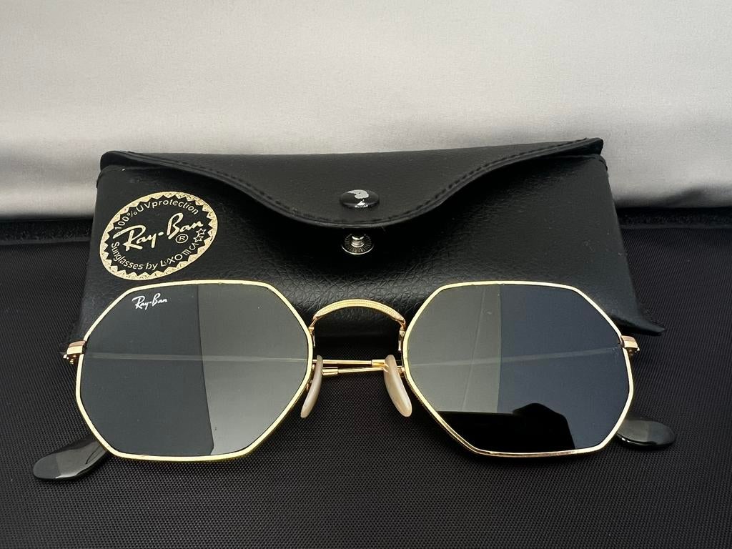 Ray-Ban Hexagonal Zonnebril RB 3556-N Goud Zwart, Verzenden, Zwart, Zo goed als nieuw, Ray-Ban