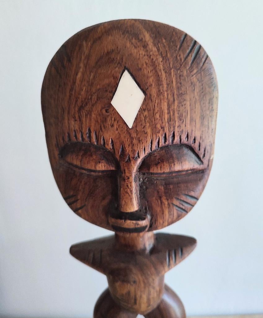 Ghana Ashanti Akua'ba vruchtbaarheidsbeeld met inlegwerk, Antiek en Kunst, Kunst | Niet-Westerse kunst, Beeld, Afrika, Hout, Bruin