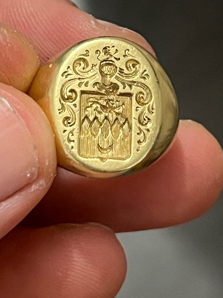 Chevalière 27,73Grammes  armoiries héraldiques liégeoises, Antiek en Kunst, Ophalen, Goud
