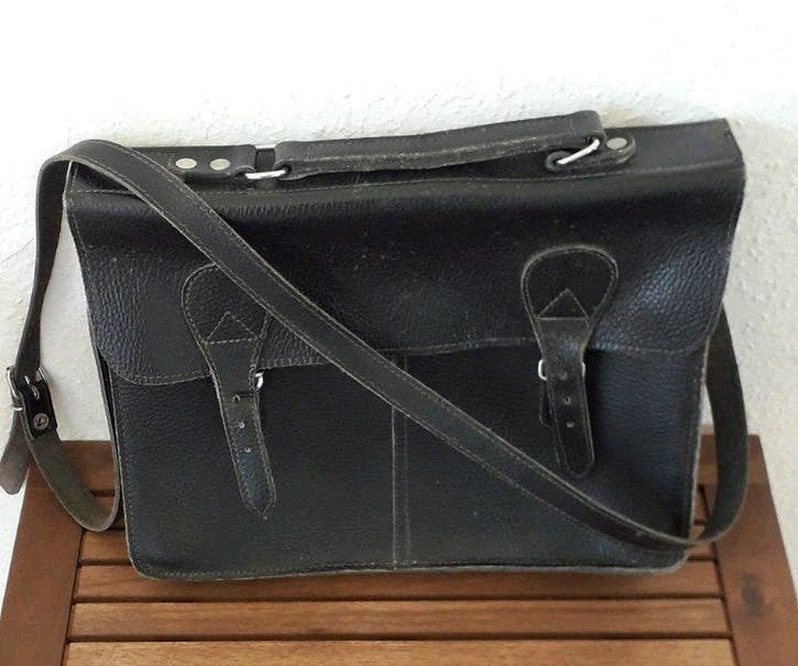 zwarte vintige tas, Autres marques, Cuir, Enlèvement ou Envoi, Utilisé