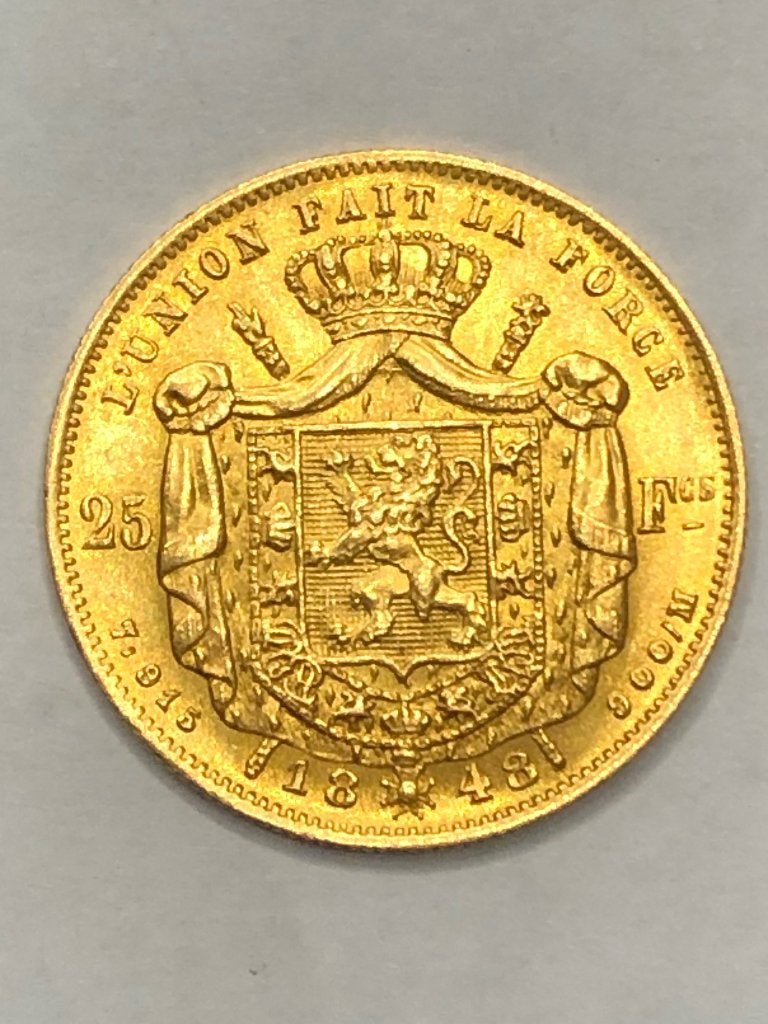 Munt goud België 25 FR Leop I jaar 1848 zeldzaam kwaliteit !, Postzegels en Munten, Munten | België, Ophalen, Goud, Losse munt