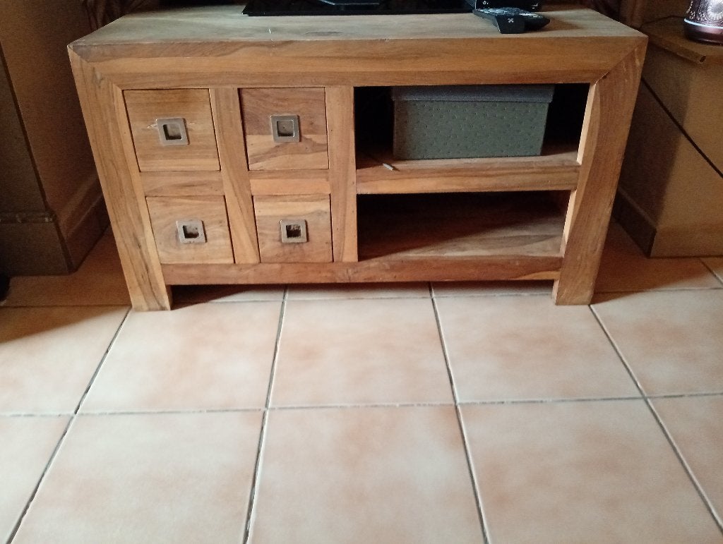 TV kastje, Ophalen, Gebruikt, 100 tot 150 cm, Teakhout