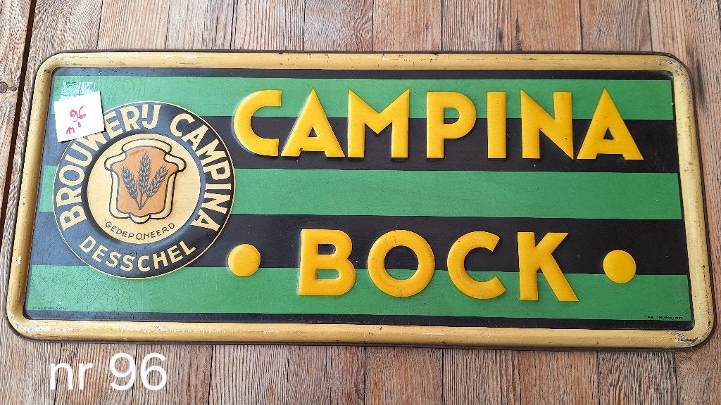 reclame bord Campina Bock metaal (nr96), Ophalen, Gebruikt, Reclamebord, Plaat of Schild, Overige merken