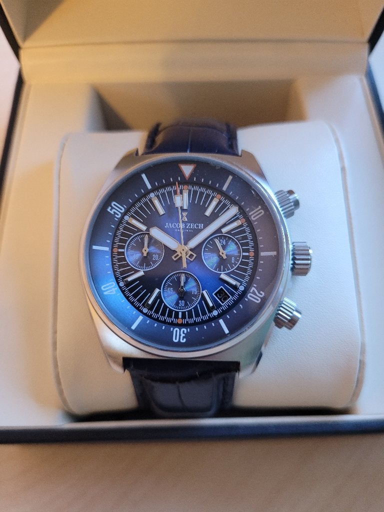 Jacob Zech Vienna horloge t.w.v € 399 NIEUW!, Handtassen en Accessoires, Ophalen of Verzenden, Waterdicht, Nieuw, Blauw