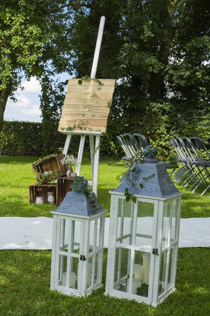 2 witte lantaarns / windlichten, Huis en Inrichting, Ophalen, Lantaarn, Wit, Zo goed als nieuw