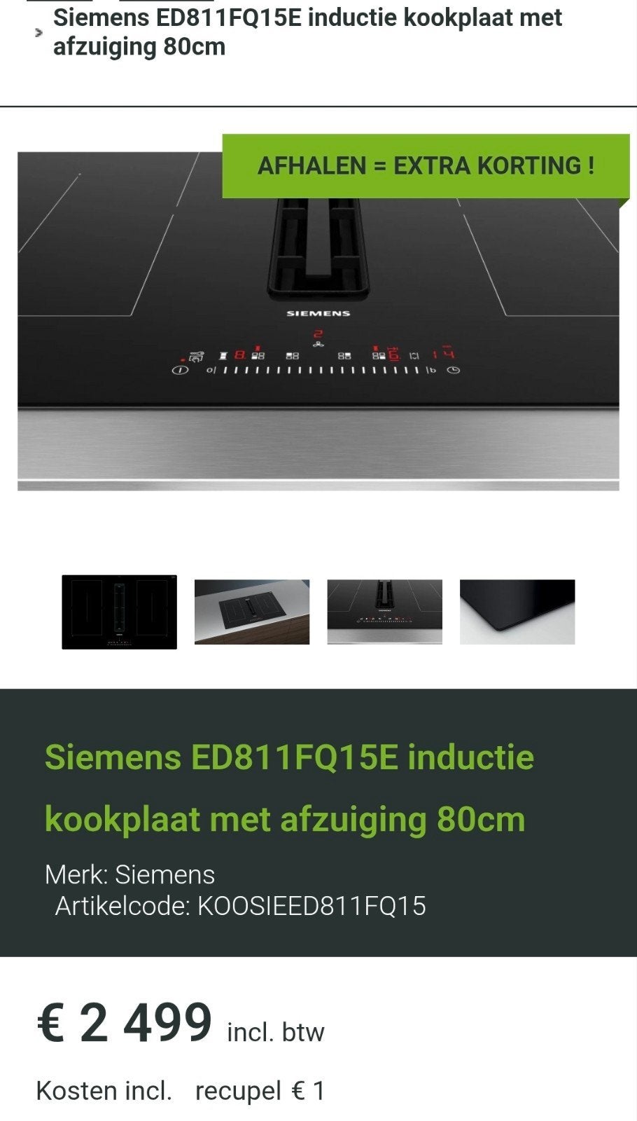 80 CM inductiekookplaat met geïntegreerde afzuigkap SIEMENS, Ophalen, Nieuw in verpakking