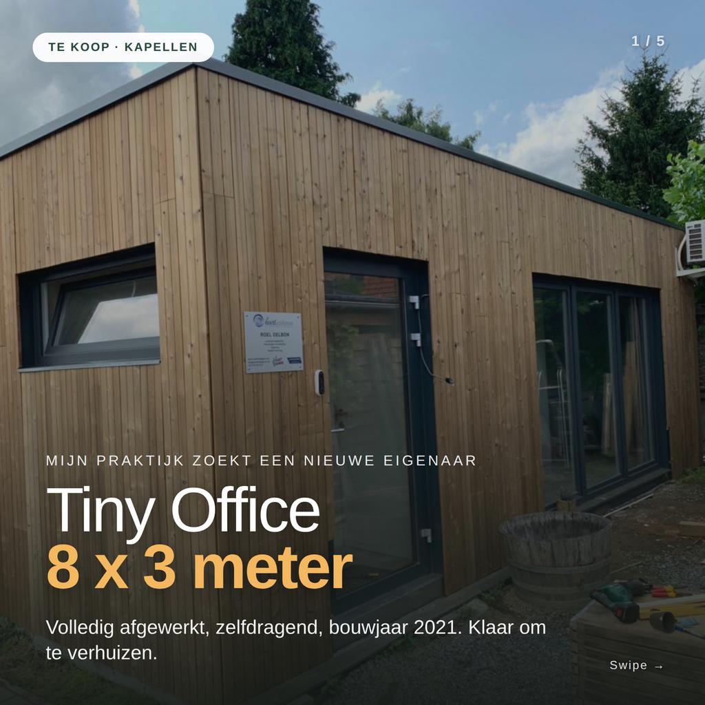 Tiny Office 8x3m — volledig afgewerkt — 2021, Jardin & Terrasse, Abris de jardin, Comme neuf, Enlèvement