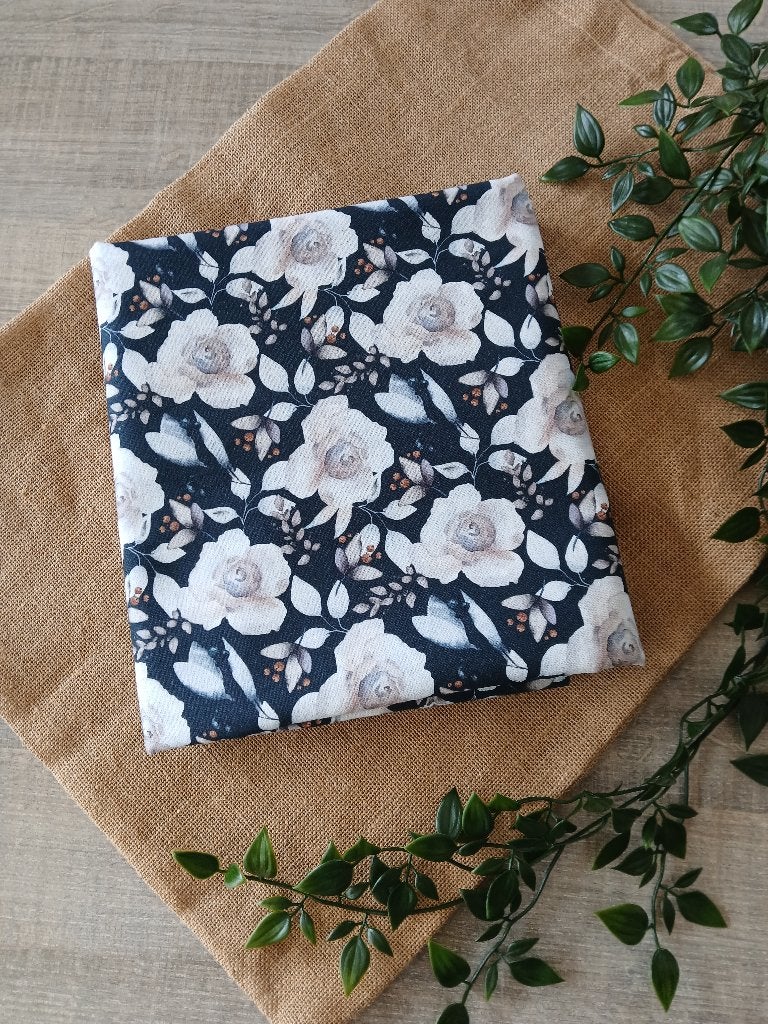 COUPON : Canvas stof bloemen, navy blauw, Neuf, Enlèvement ou Envoi, Coton, 120 cm ou plus